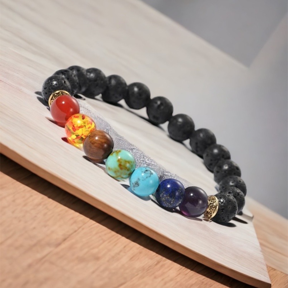 Chakra Bracelet with Gemstone Black Lava Stone